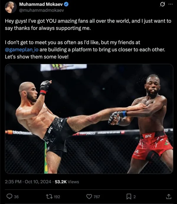 Muhammad Mokaev tweet about Gameplan